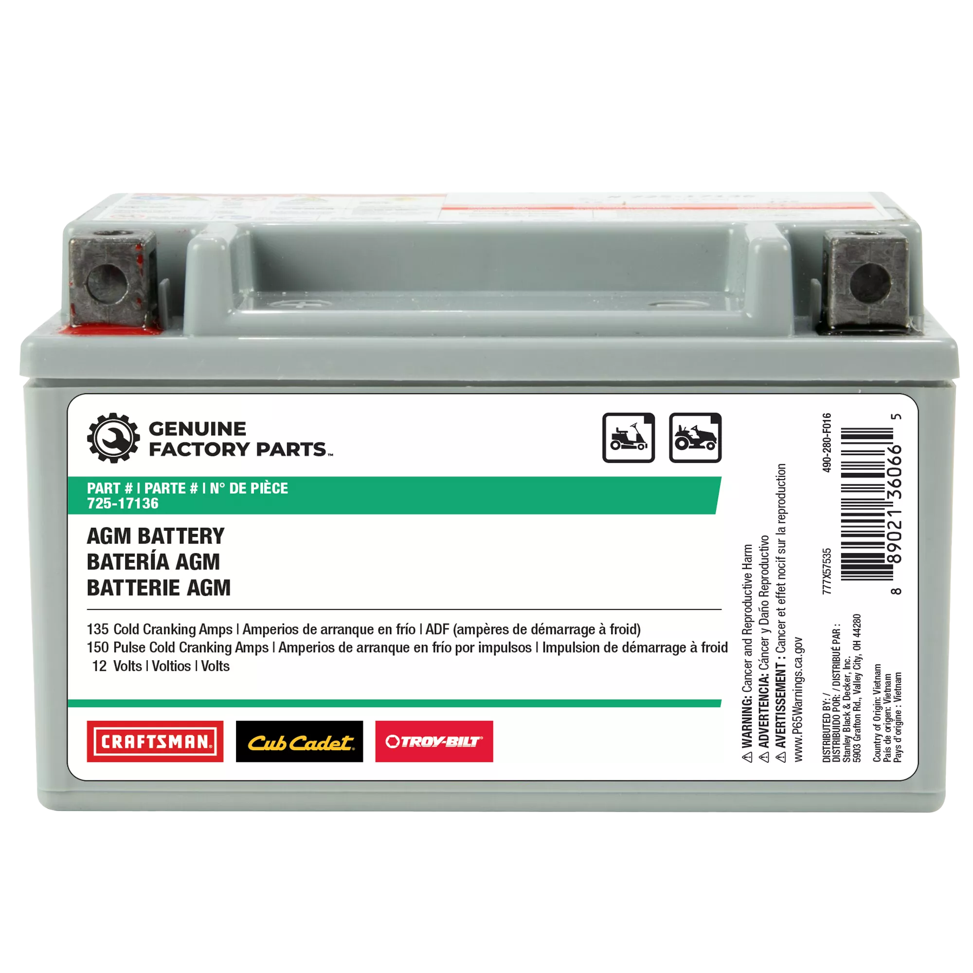 12-Volt AGM Lawn and Garden Battery - 135 CCA