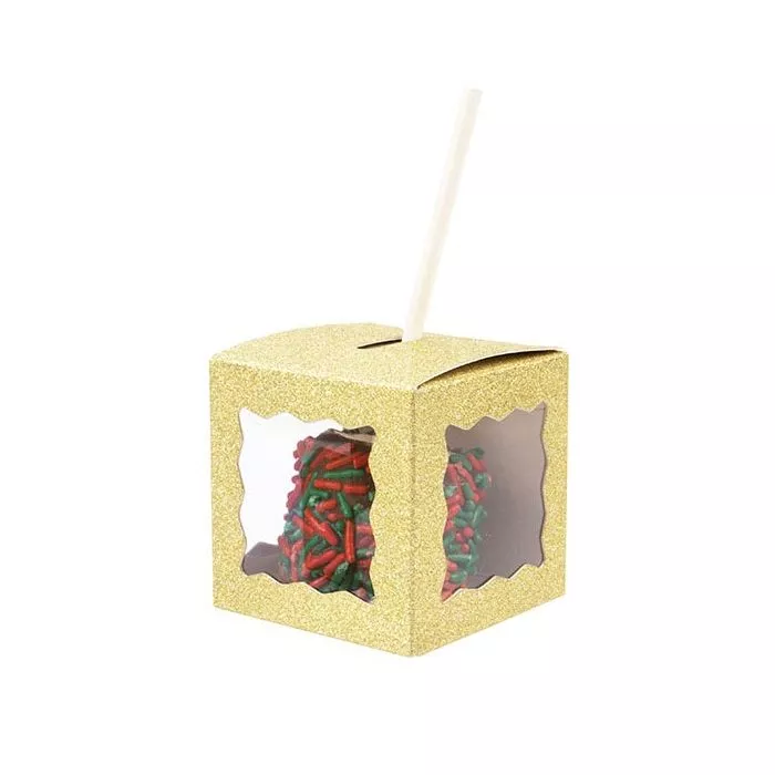 2" x 2" x 2" Gold Glitter 3 Sided Window Box (25 pack) - DISCONTINUED