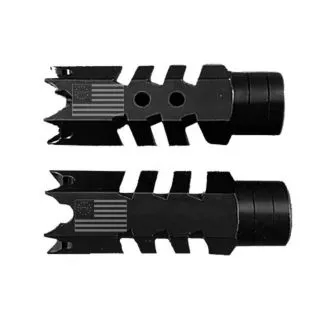 .223/5.56/.22LR Shark Muzzle Brake 1/2×28 Pitch Engraved – 1776 FLAG