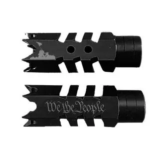 .223/5.56/.22LR Shark Muzzle Brake 1/2×28 Pitch Engraved – WE the PEOPLE BATTLEFIELD