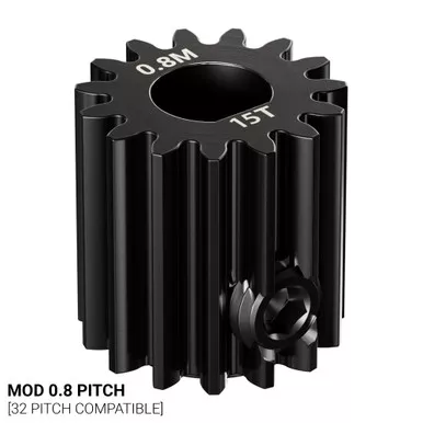 2303 Series Steel, MOD 0.8 Pinion Gear (6mm D-Bore, 15 Tooth)