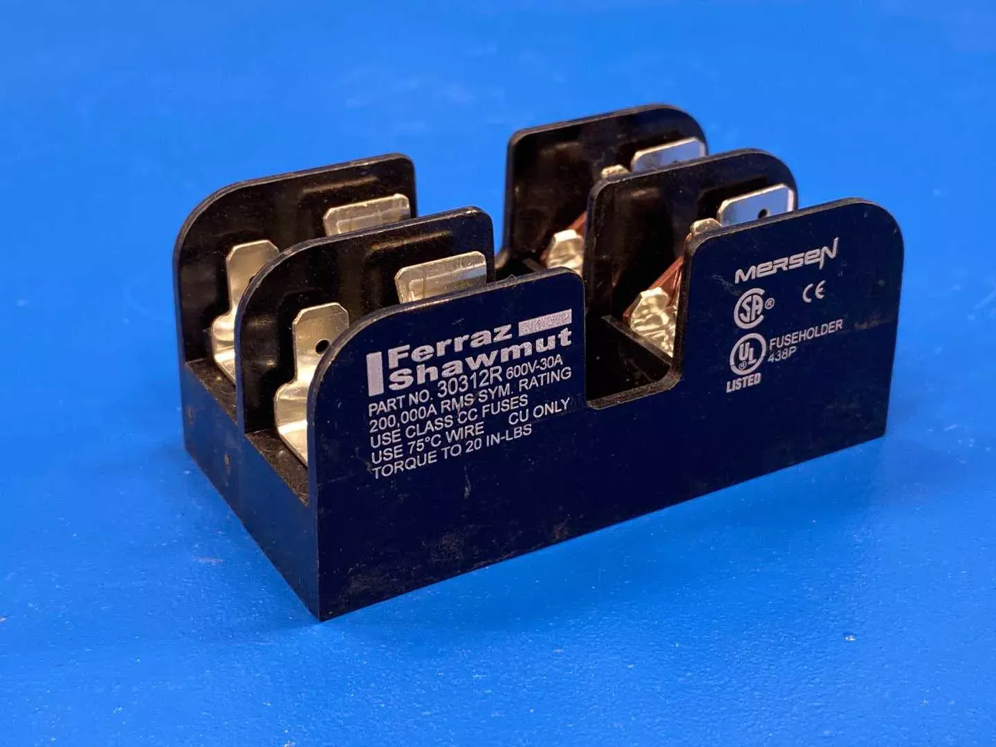 30 Amp Class R Fuse Block 600V 3-Pole Mersen 30312R Rejection Holder