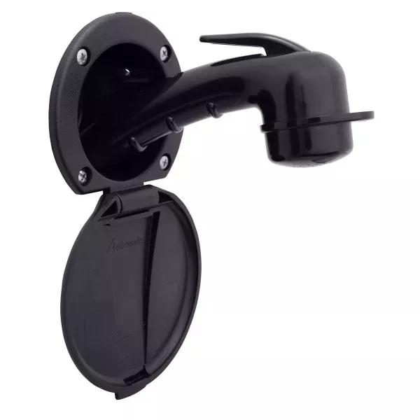 Ambassador Marine – Recessed Marine Shower- Black Cup & Lid, Small Black Sprayer, 6' Black Rubber Marine Hose – 136-0000-KP-R