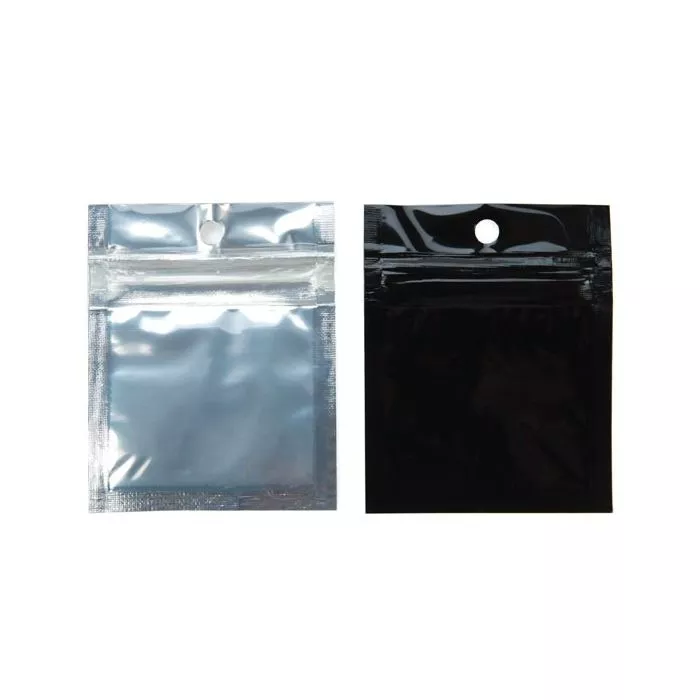 Black Backed Metallized Hanging Zipper Barrier Bags, 2" x 2" (100 Pieces)