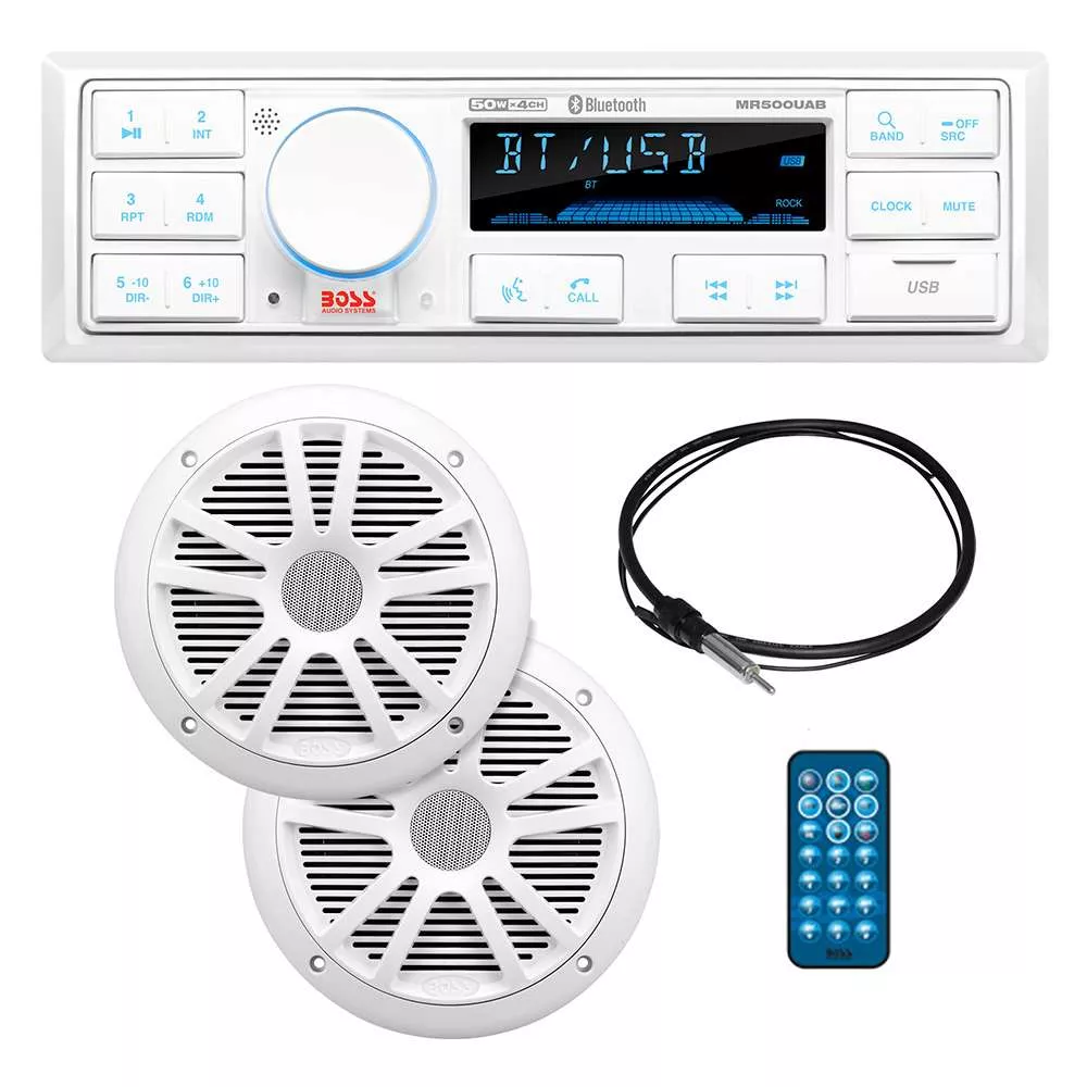 Boss Audio MCK500WB.6 Kit w/MR500UAB, 2 MR6W Speakers, MRANT10 Antenna,White Remote *Refurbished [CRMCK500WB.6]