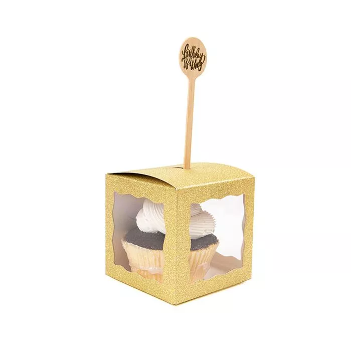 Gold Glitter 3 Sided Window Box, 3" x 3" x 3" (25 pack)