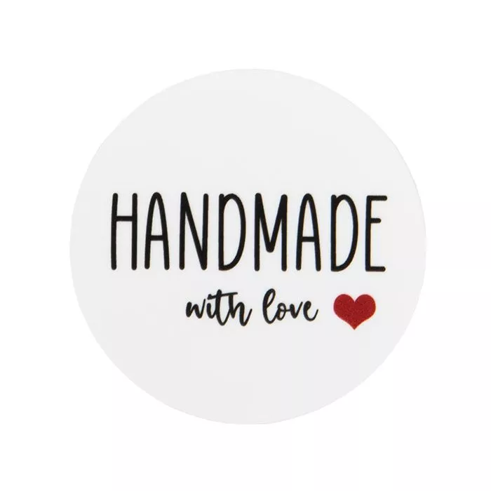 Handmade with Love Heart Round Printed Labels, 1 1/2" (1 pack)