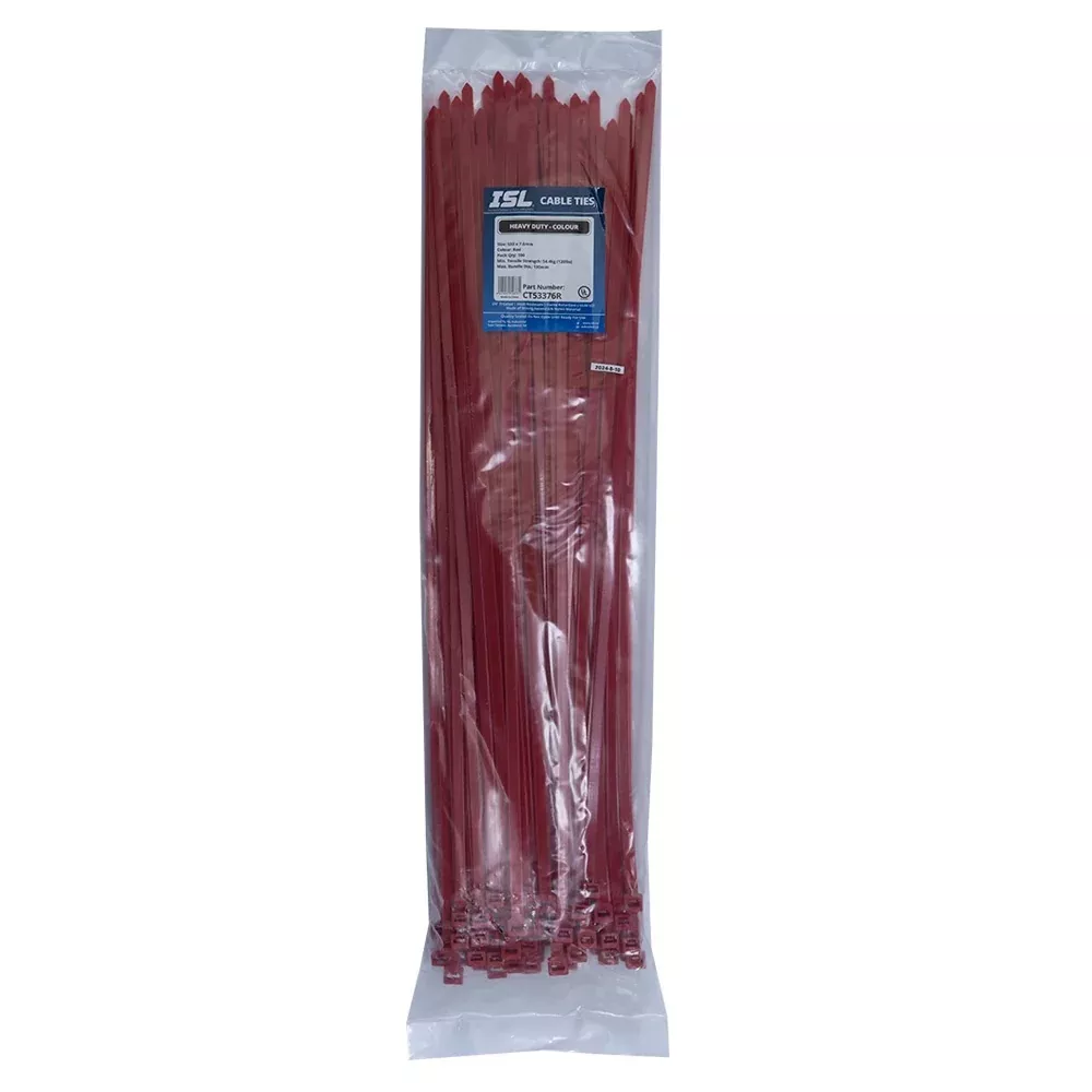ISL 533 x 7.6mm UV Nylon Cable Tie - Red - 100pk