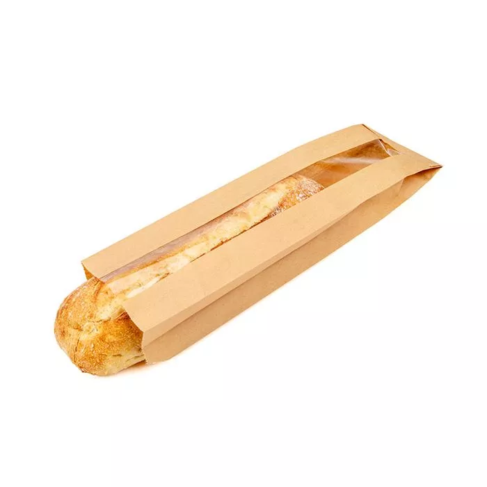 Kraft Bread Bag with Window, 3 1/2" x 2" x 14" (100 Pieces)