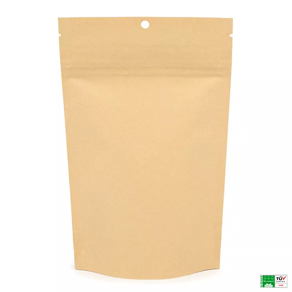Kraft Home Compostable Child Resistant Stand Up Pouches, 5 1/8" x 2 1/2" x 8 1/8" (100 Pack)