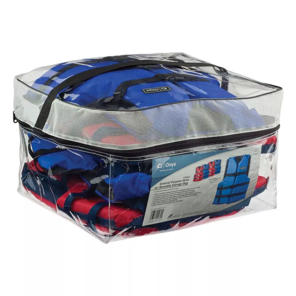 Onyx Adult General Purpose Life Vests – 4-Pack (2 Red, 2 Blue)