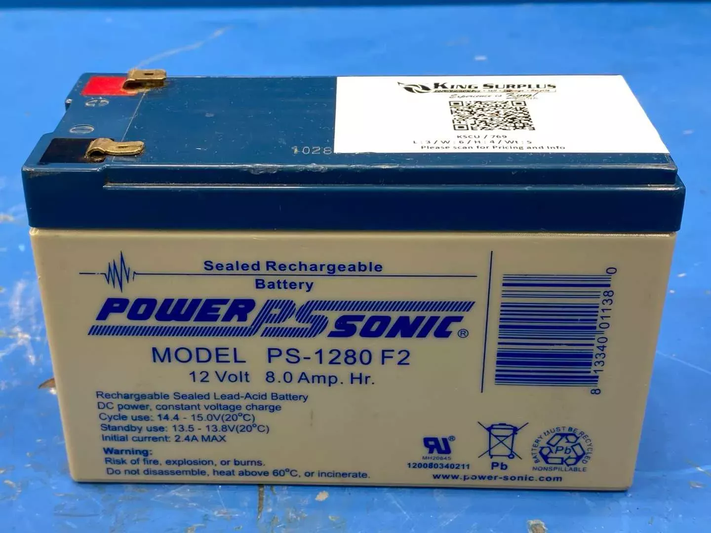 Power Sonic Sealed Rechargable Battery 12V Model PS-1280 F2