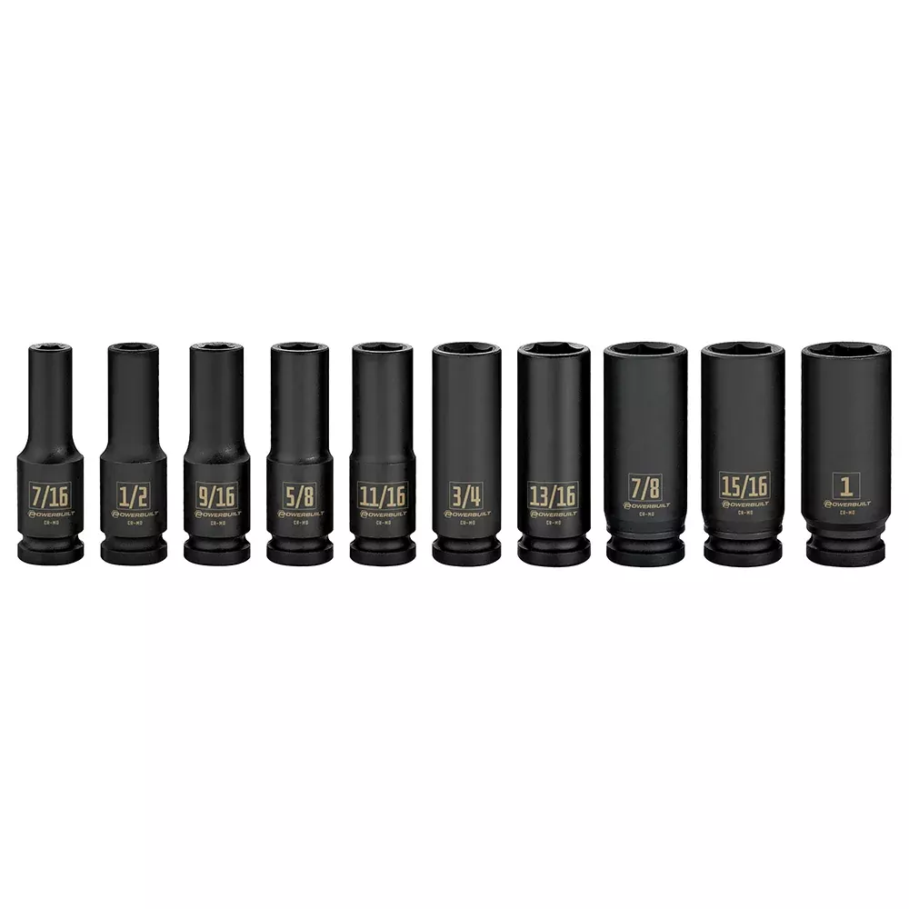Powerbuilt 1/2in Dr 10pc Imperial Deep Impact Socket Set