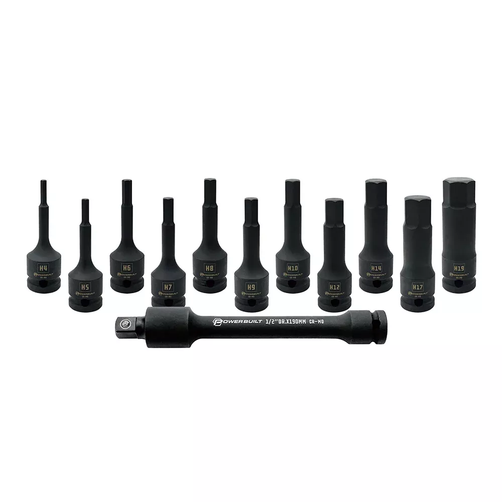 Powerbuilt 1/2in Dr 12pc Impact Long Hex Bit Socket Set