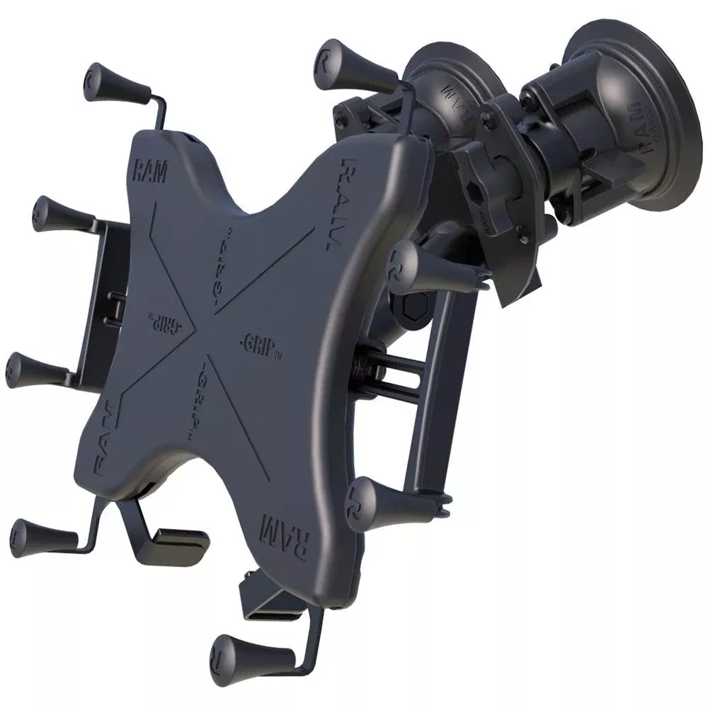RAM Mount Dual Articulating Suction Cup w/Medium Length Double Socket ArmUniversal X-Grip Cradle f/12" Large Tablets [RAM-B-189-PIV1-UN11U]