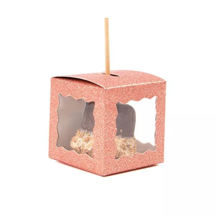 Rose Gold Glitter 3 Sided Window Box, 2" x 2" x 2" (25 pack)