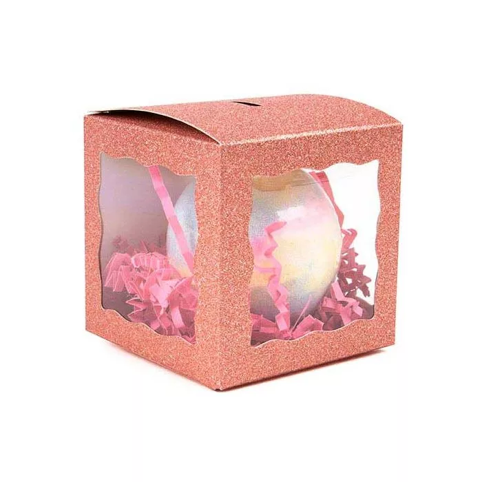 Rose Gold Glitter 3 Sided Window Box, 3" x 3" x 3" (25 pack)