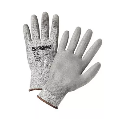 "Touch Screen" Gray PU palm coating, 13g gray HPPE shell touch screen tips. EN388 4342, ANSI A2 Cut Level713HUTS/XL