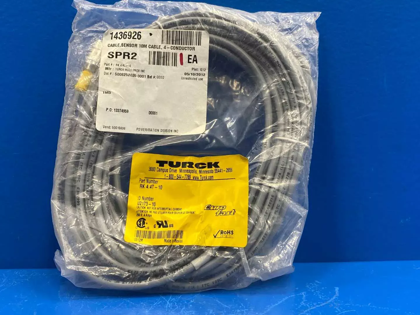 Turck RK 4.4T-10 Actuator and Sensor Cordset Connection Cable 10m Cable