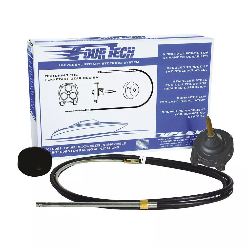 Uflex Fourtech 14 Black Mach Rotary Steering System w/Helm, BezelCable [FOURTECHBLK14]